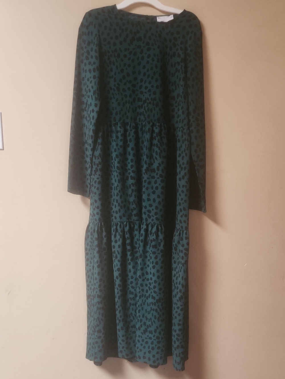 Long Sleeve Green Animal Print Dress
